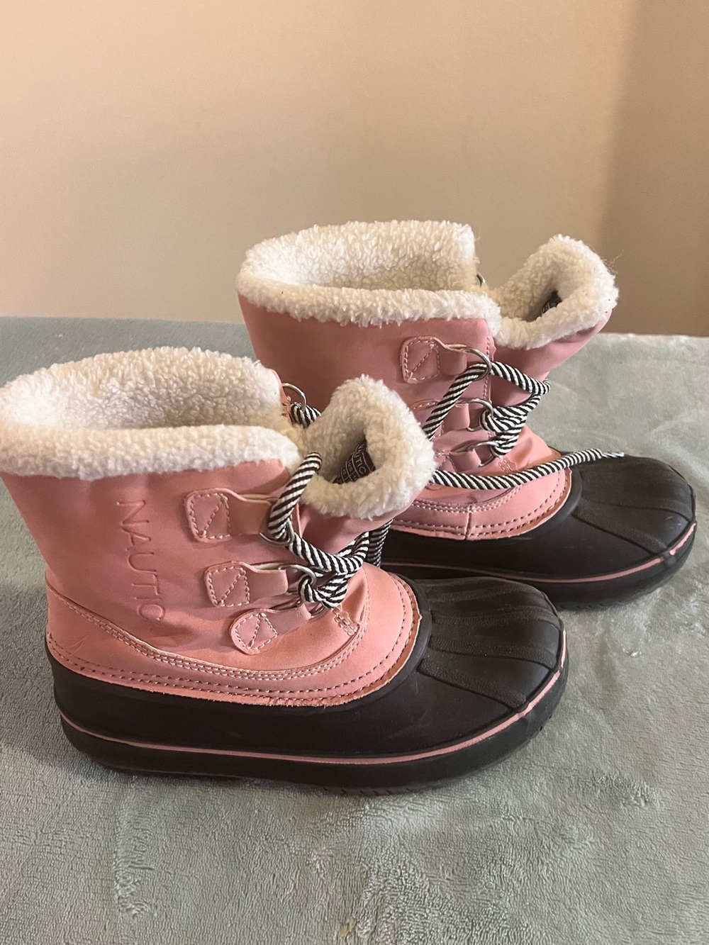 Nautica Pink and Black Girls' Waterproof Winter Boots with Sherpa Collar